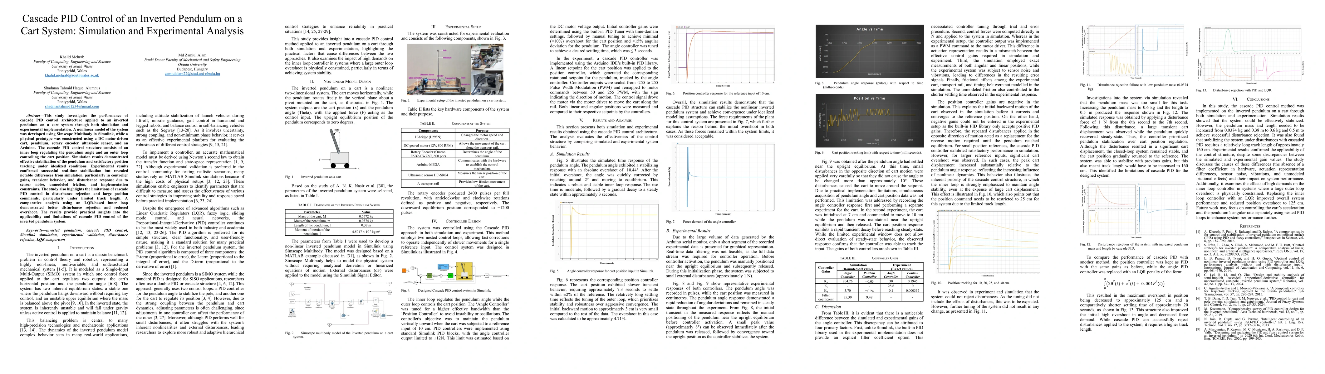 Thumbnail for Cascade PID Control of an Inverted Pendulum on a Cart System: Simulation and Experimental Analysis