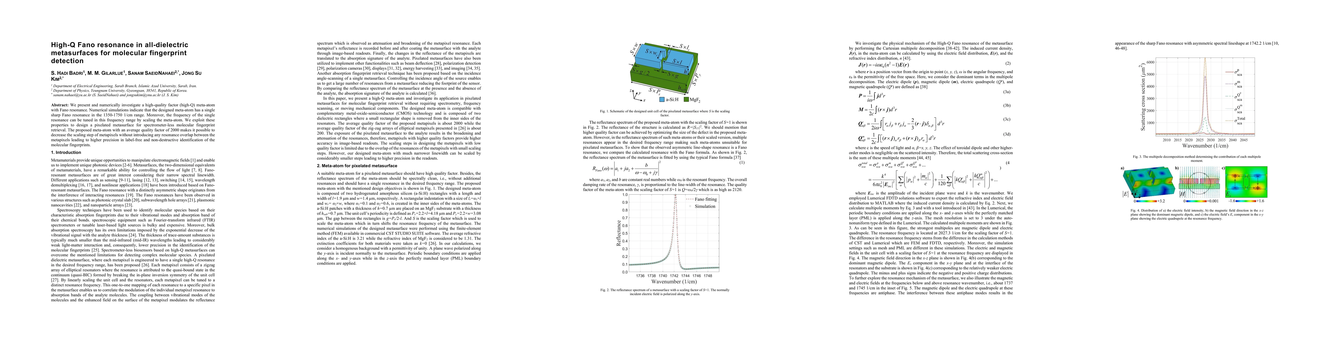 Thumbnail for High-Q Fano resonance in all-dielectric metasurfaces for molecular fingerprint detection