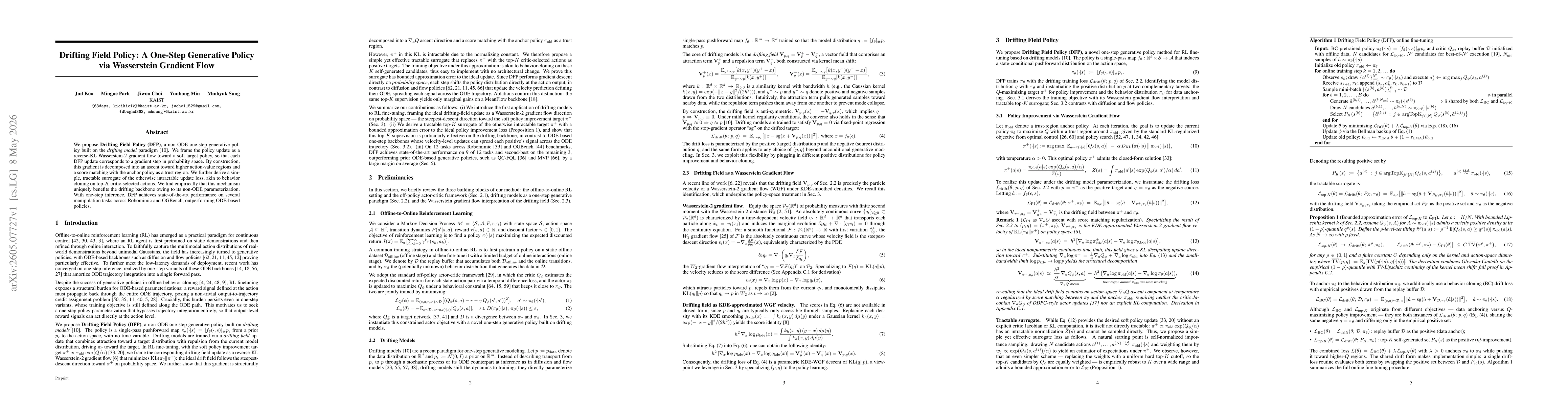 Thumbnail for Drifting Field Policy: A One-Step Generative Policy via Wasserstein Gradient Flow