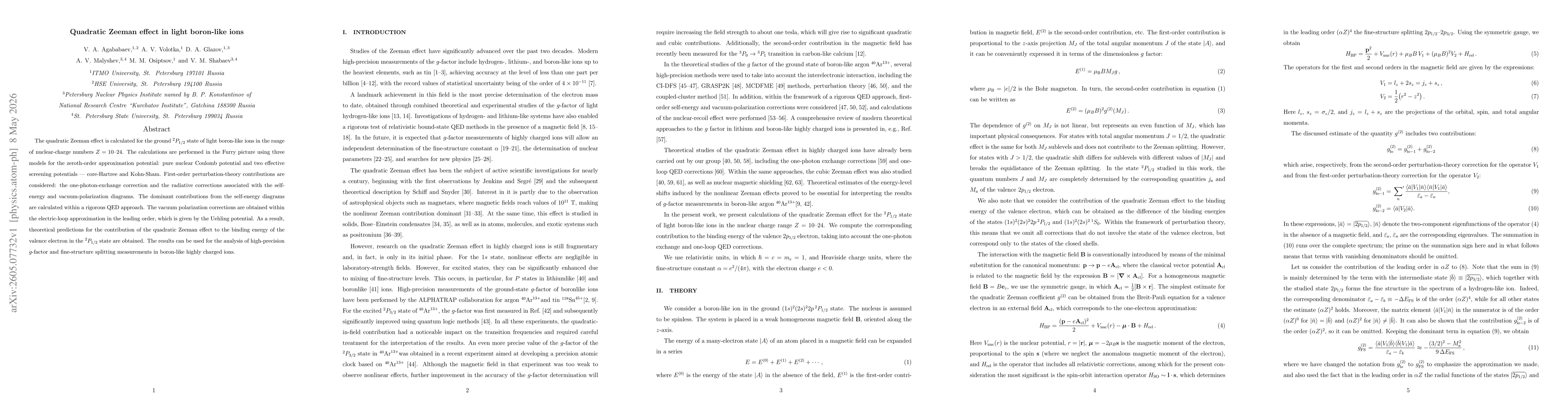 Thumbnail for Quadratic Zeeman effect in light boron-like ions