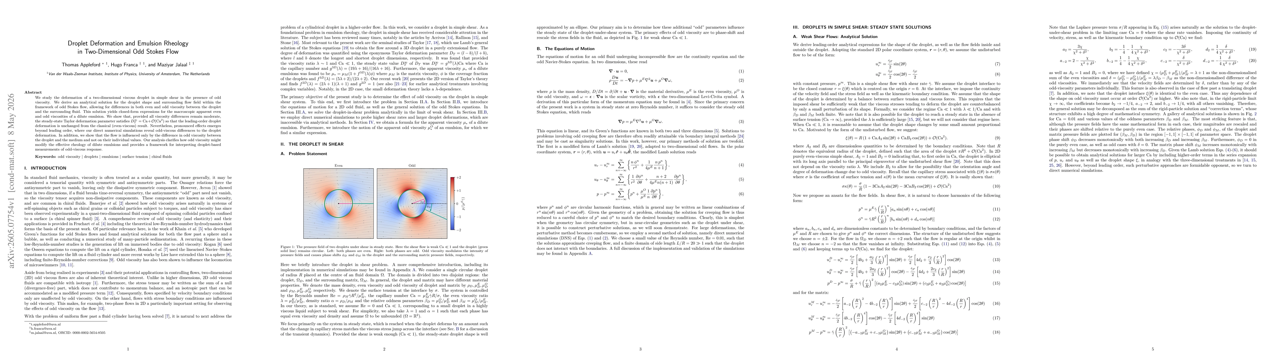Thumbnail for Droplet Deformation and Emulsion Rheology in Two-Dimensional Odd Stokes Flow