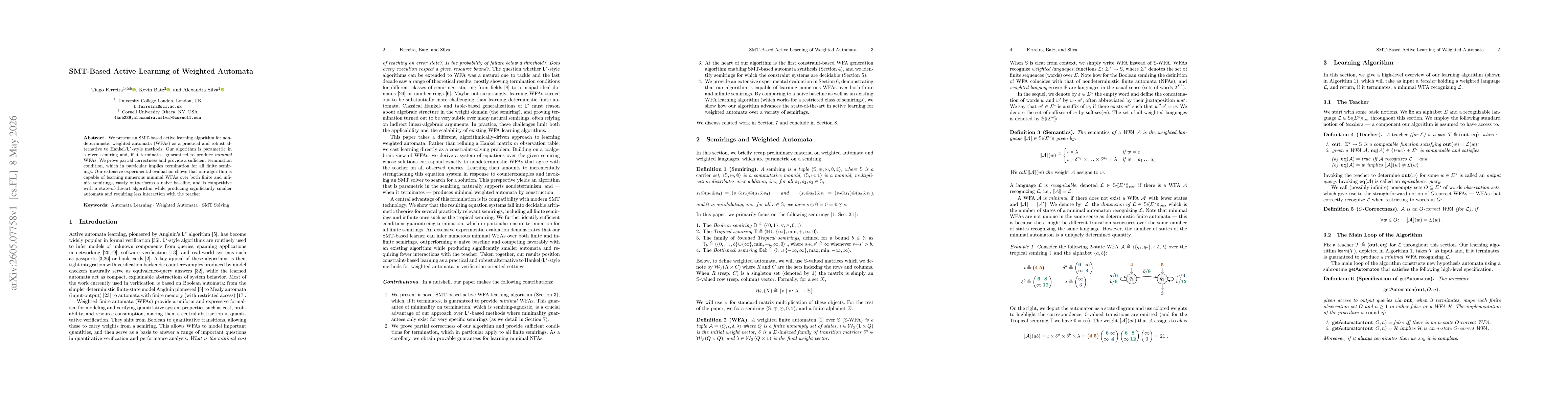 Thumbnail for SMT-Based Active Learning of Weighted Automata