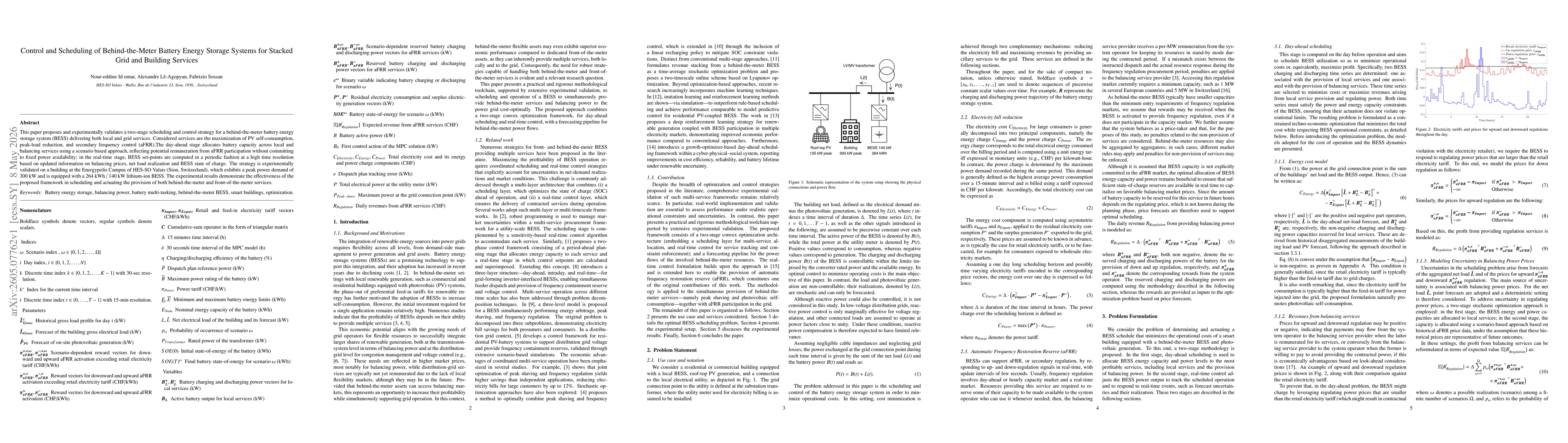Thumbnail for Control and Scheduling of Behind-the-Meter Battery Energy Storage Systems for Stacked Grid and Building Services