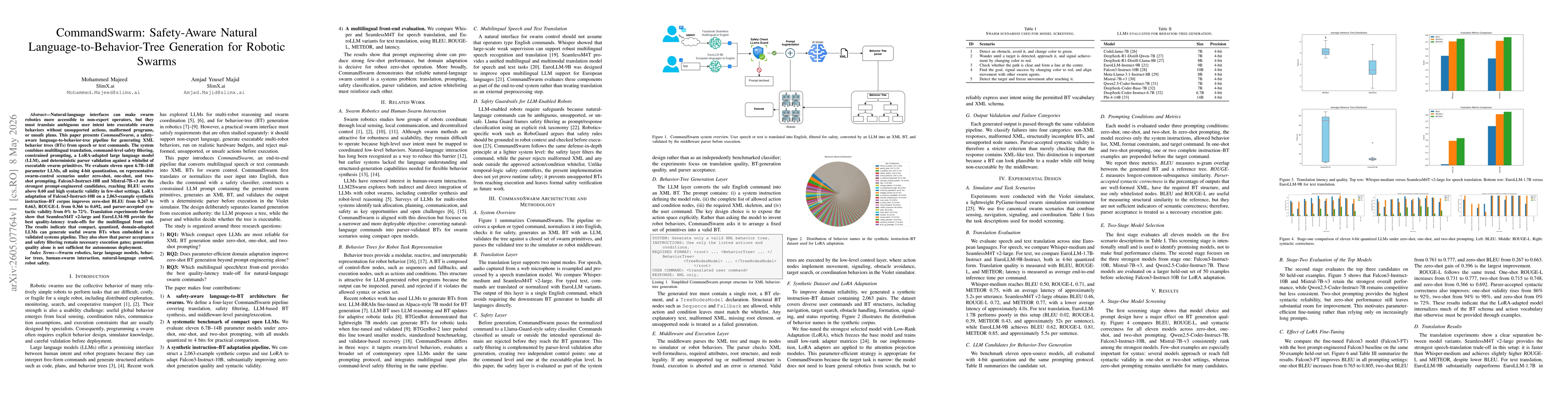 Thumbnail for CommandSwarm: Safety-Aware Natural Language-to-Behavior-Tree Generation for Robotic Swarms