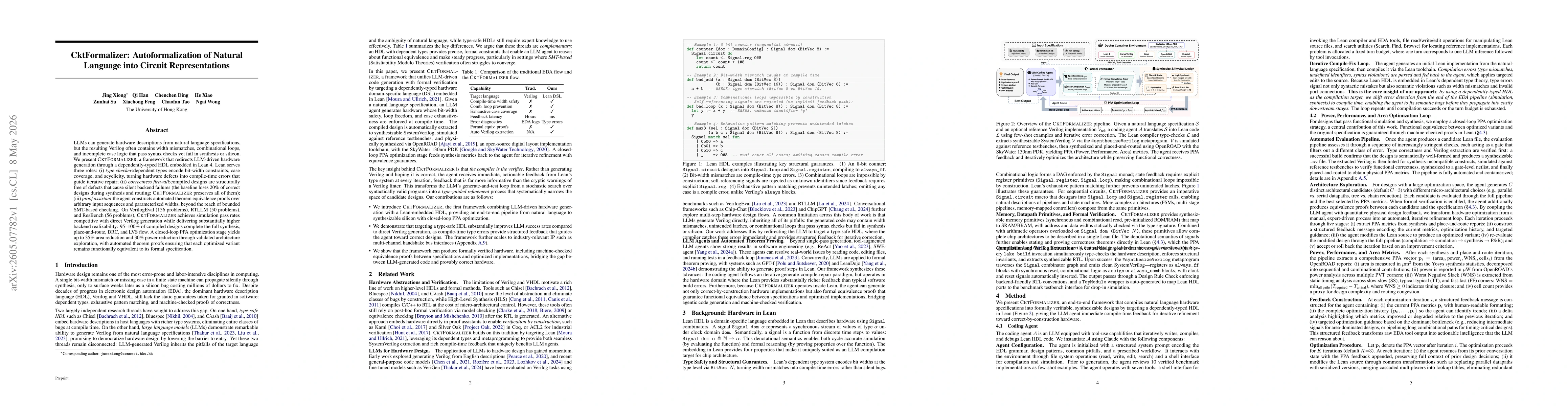 Thumbnail for CktFormalizer: Autoformalization of Natural Language into Circuit Representations
