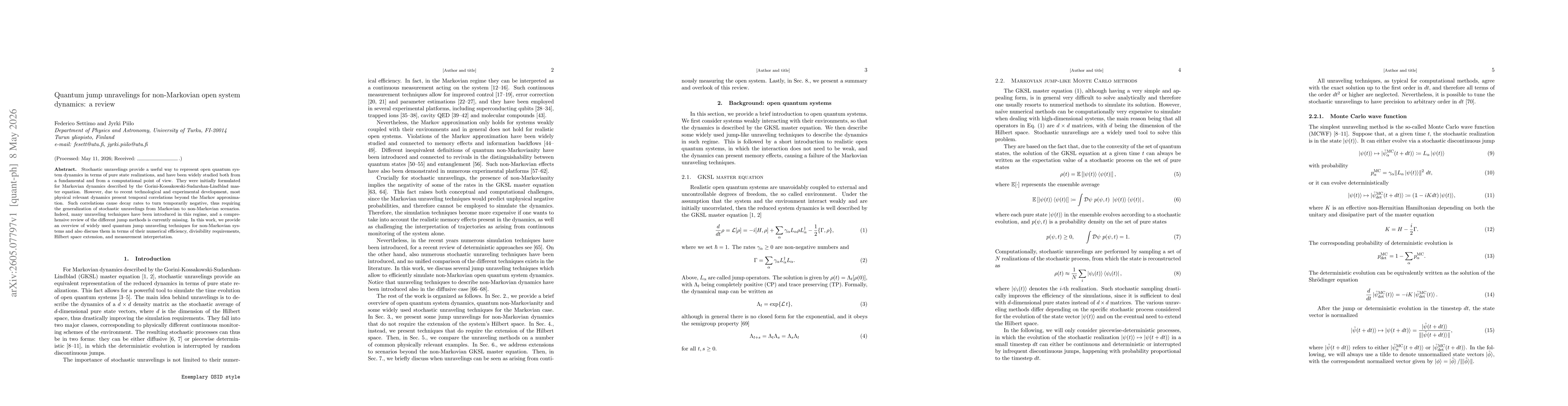 Thumbnail for Quantum jump unravelings for non-Markovian open system dynamics: a review