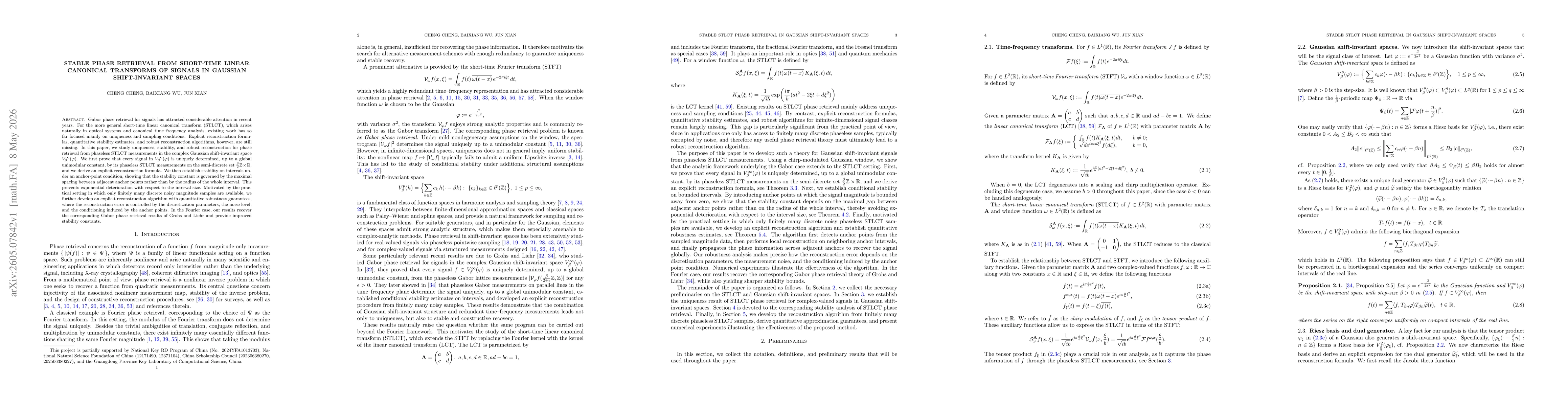 Thumbnail for Stable phase retrieval from short-time linear canonical transforms of signals in Gaussian shift-invariant spaces