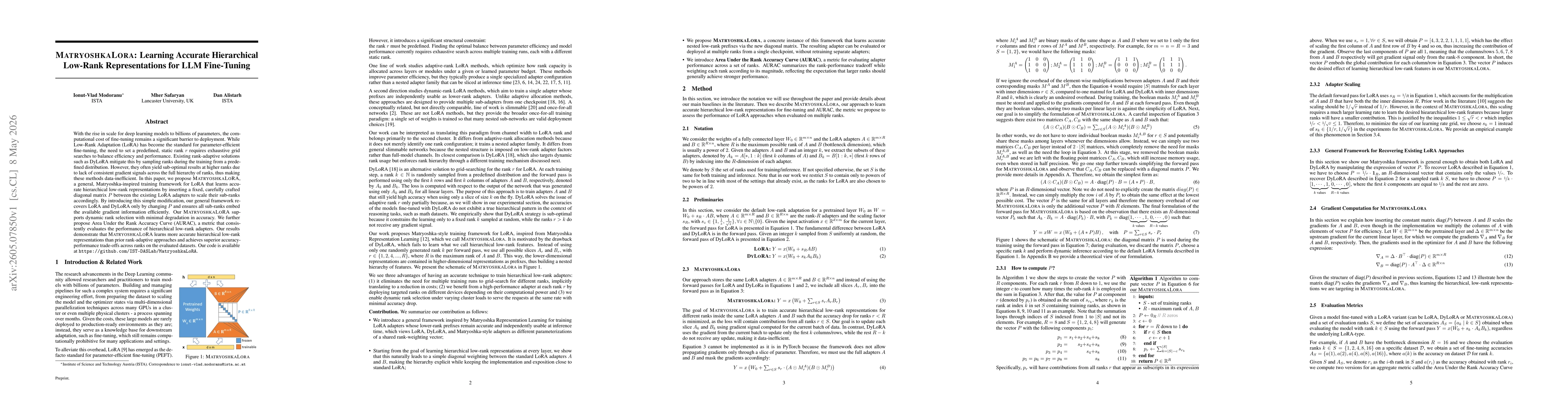 Thumbnail for MatryoshkaLoRA: Learning Accurate Hierarchical Low-Rank Representations for LLM Fine-Tuning