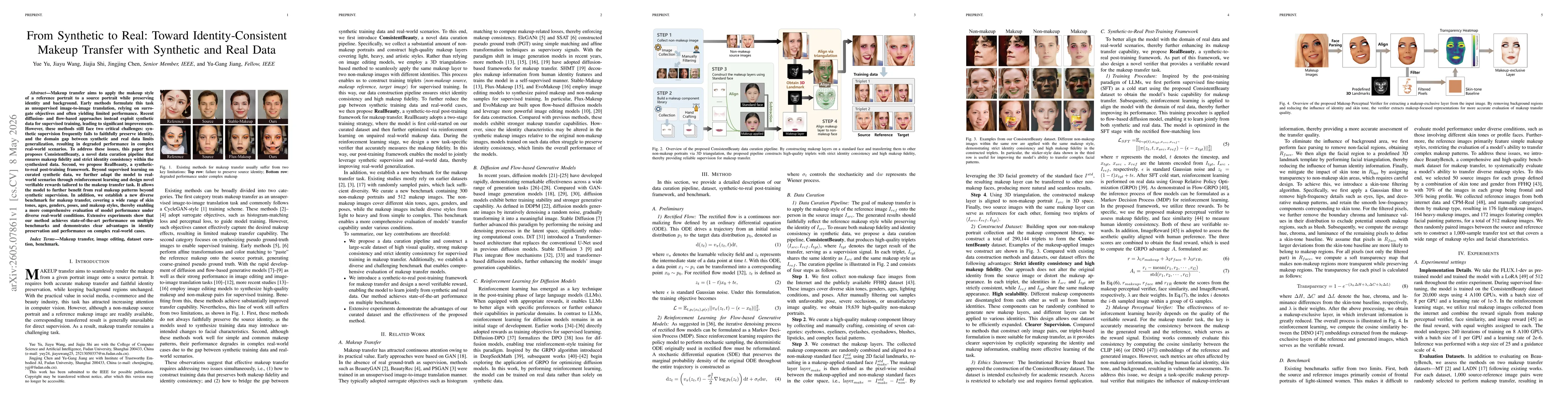 Thumbnail for From Synthetic to Real: Toward Identity-Consistent Makeup Transfer with Synthetic and Real Data