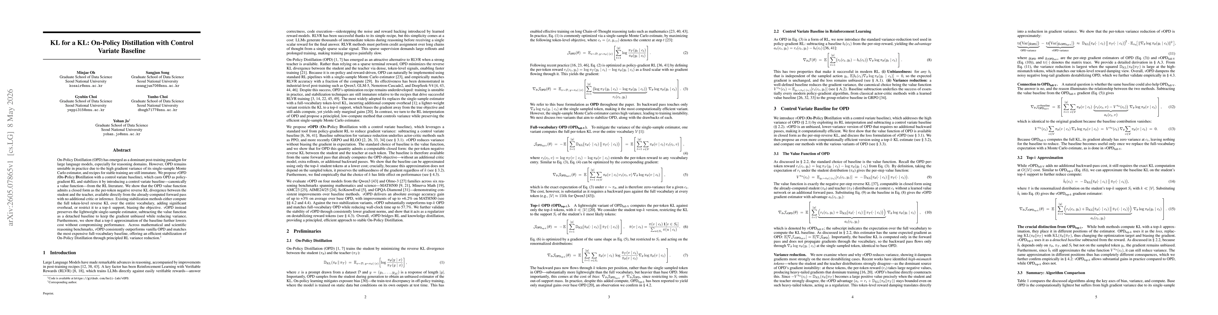 Thumbnail for KL for a KL: On-Policy Distillation with Control Variate Baseline