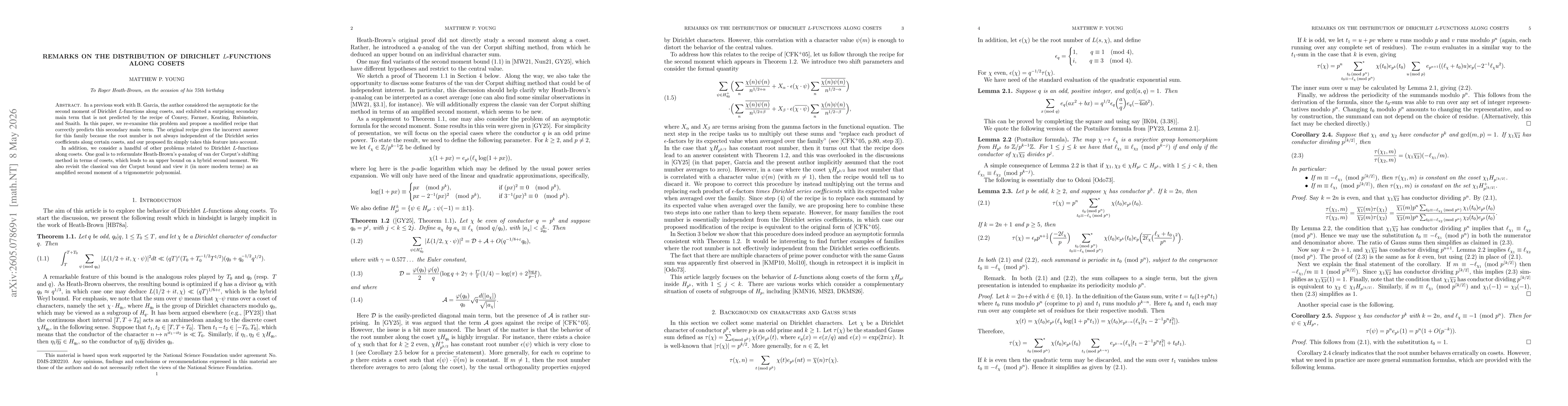 Thumbnail for Remarks on the distribution of Dirichlet $L$-functions along cosets