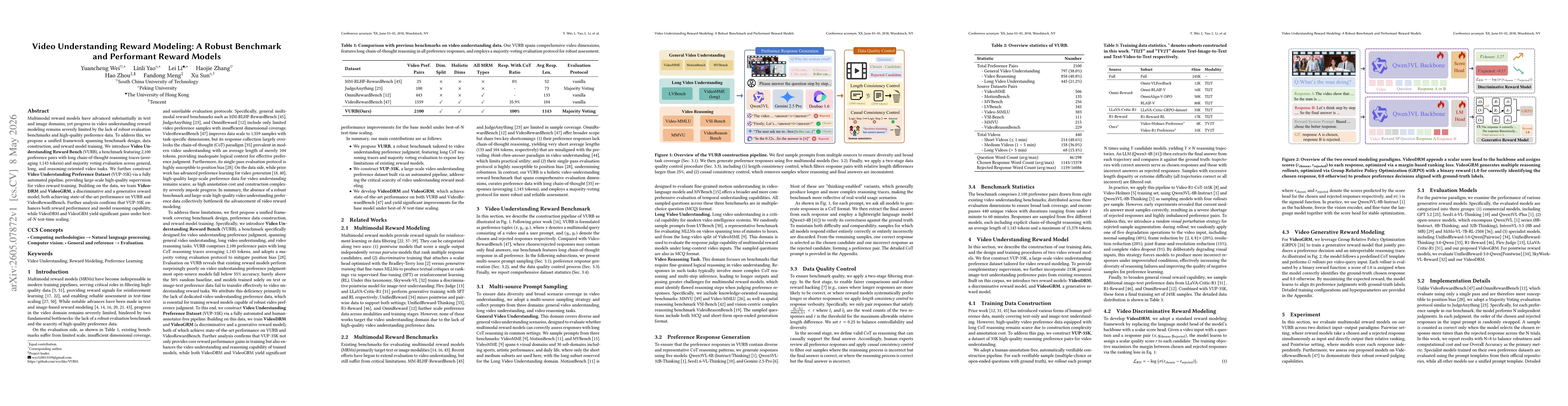 Thumbnail for Video Understanding Reward Modeling: A Robust Benchmark and Performant Reward Models