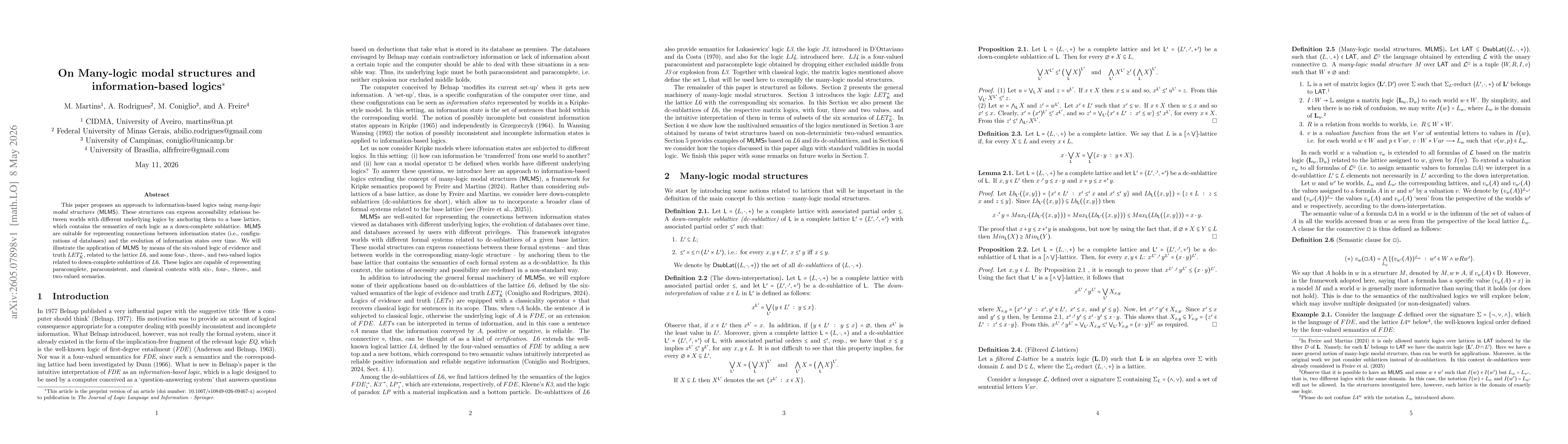 Thumbnail for On Many-logic modal structures and information-based logics