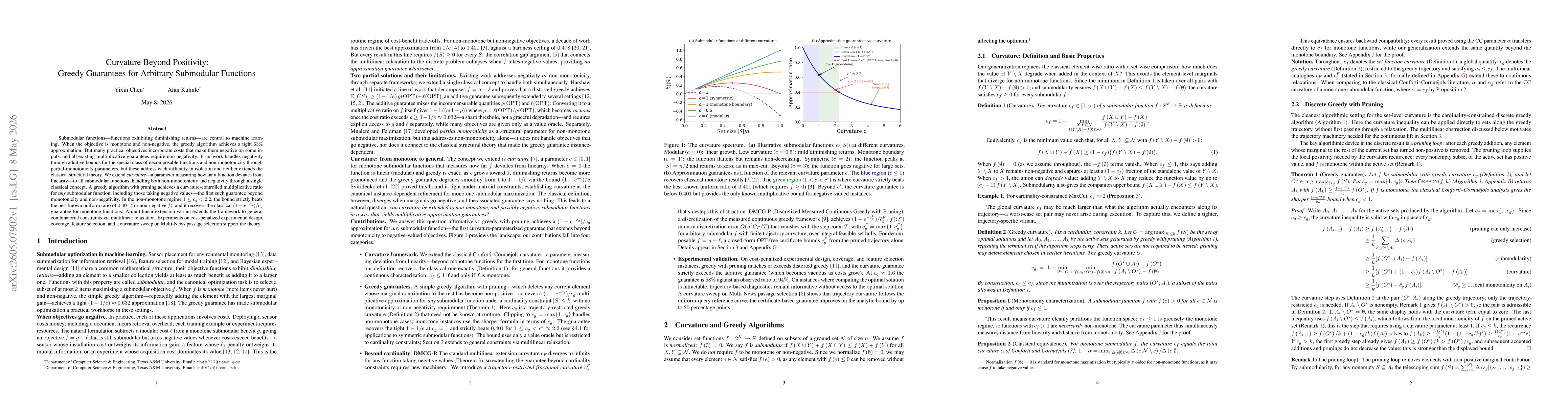 Thumbnail for Curvature Beyond Positivity: Greedy Guarantees for Arbitrary Submodular Functions