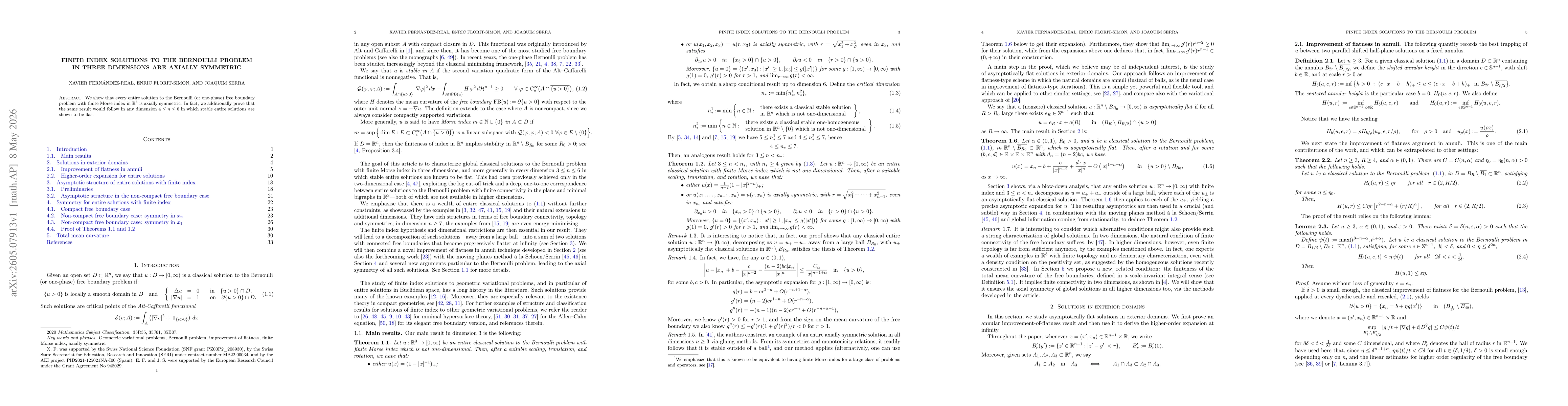 Thumbnail for Finite index solutions to the Bernoulli problem in three dimensions are axially symmetric