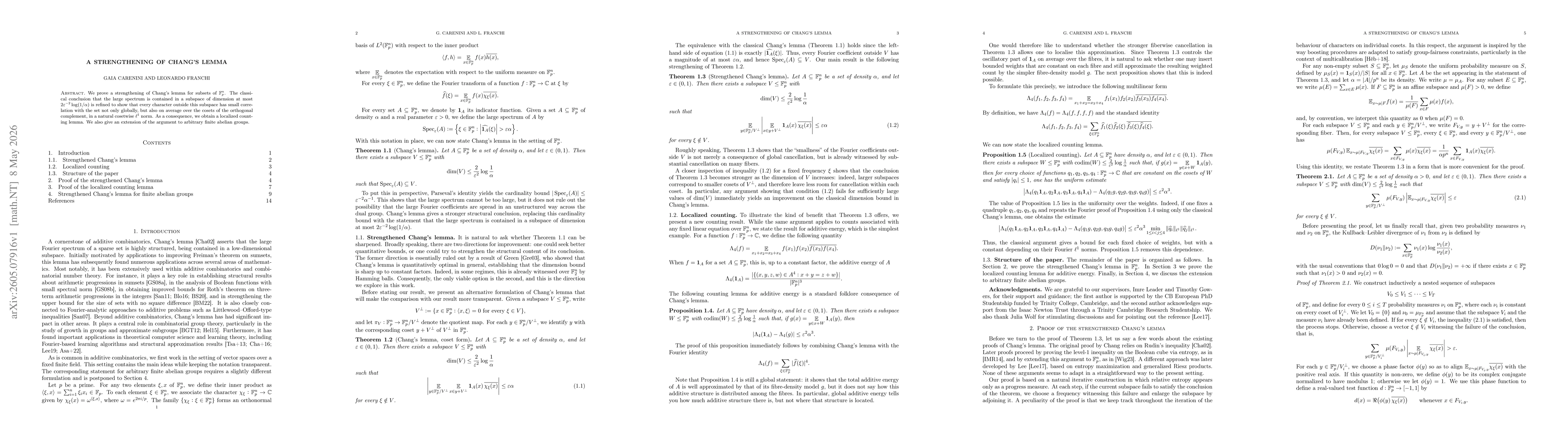 Thumbnail for A strengthening of Chang's lemma