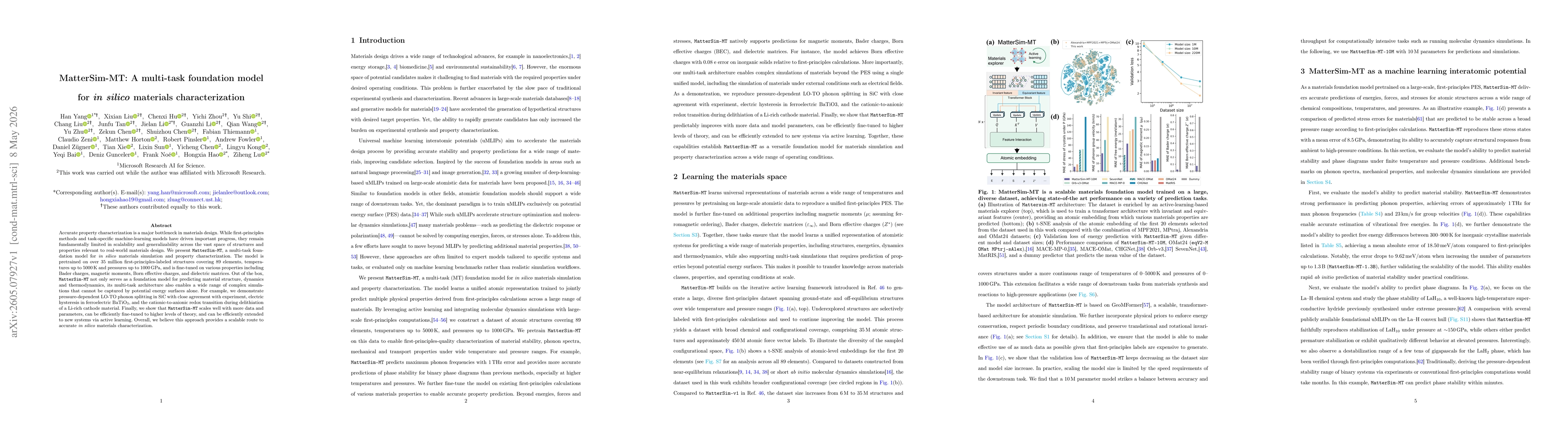 Thumbnail for MatterSim-MT: A multi-task foundation model for in silico materials characterization