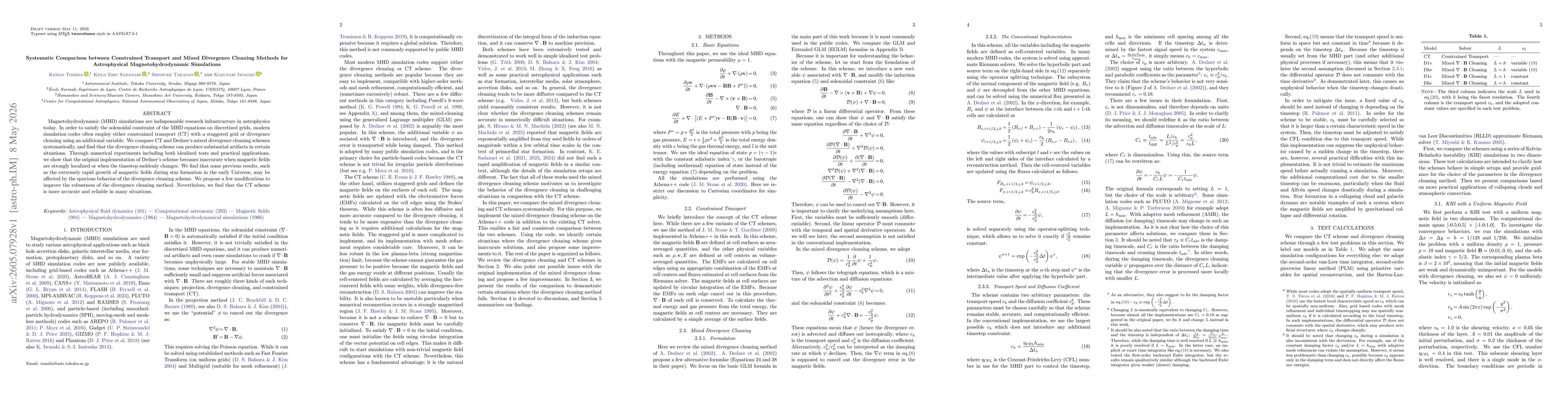 Thumbnail for Systematic Comparison between Constrained Transport and Mixed Divergence Cleaning Methods for Astrophysical Magnetohydrodynamic Simulations