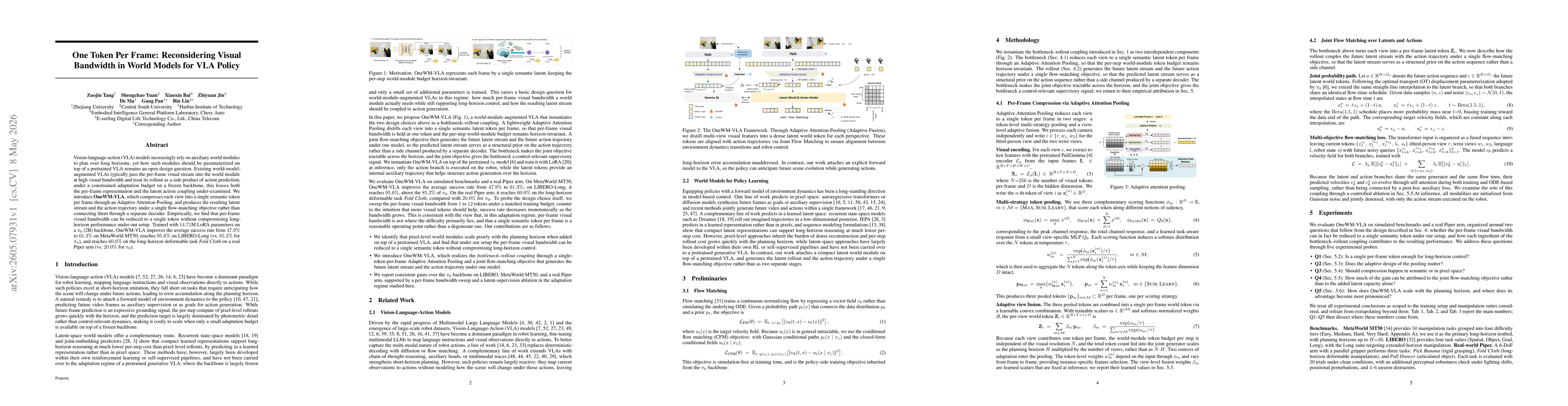 Thumbnail for One Token Per Frame: Reconsidering Visual Bandwidth in World Models for VLA Policy