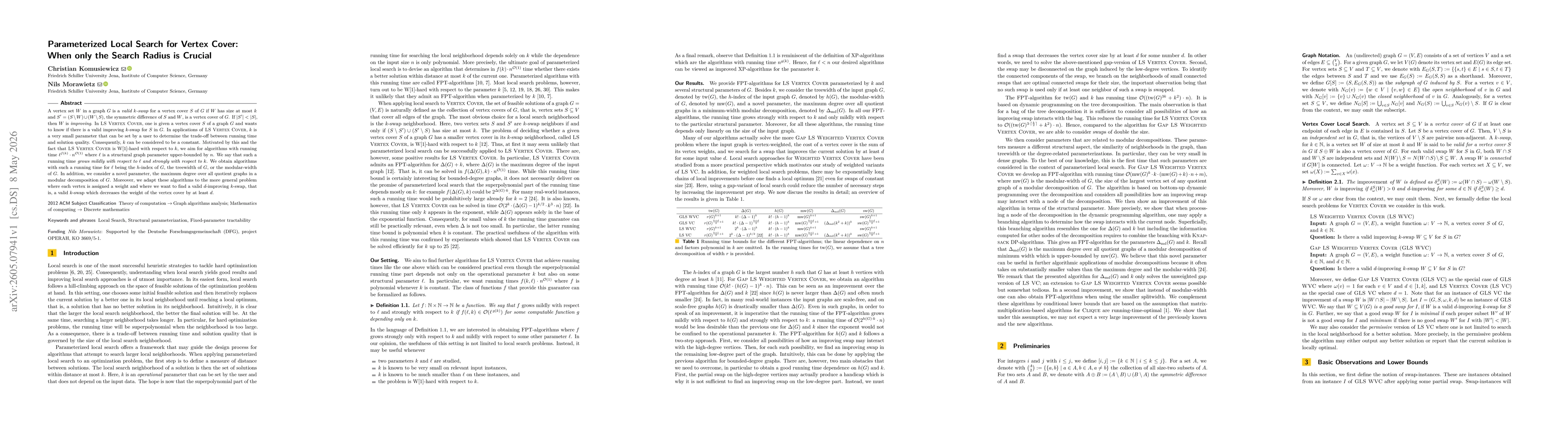 Thumbnail for Parameterized Local Search for Vertex Cover: When only the Search Radius is Crucial
