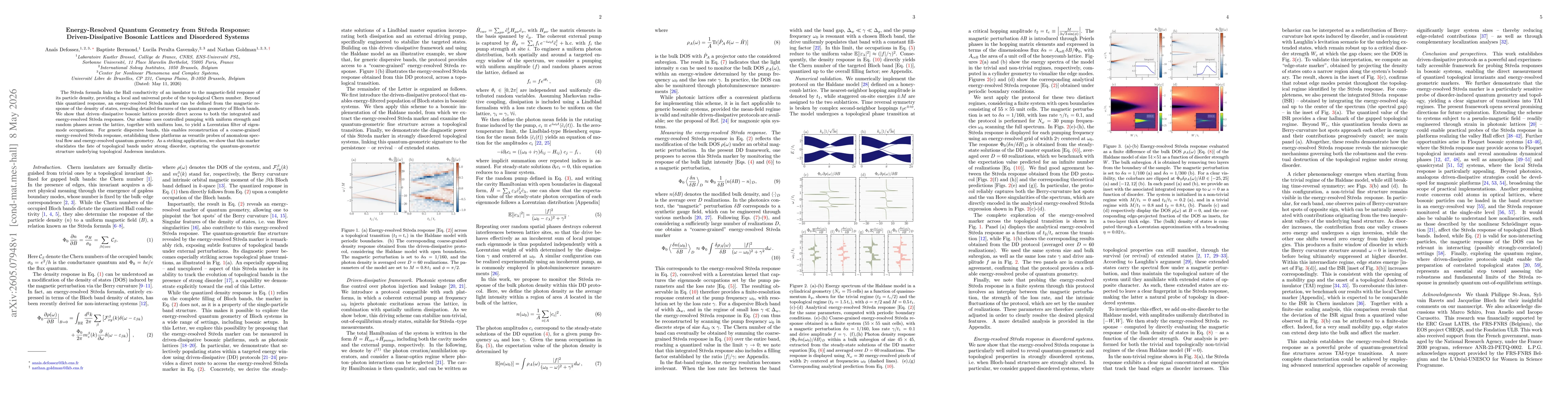 Thumbnail for Energy-Resolved Quantum Geometry from Středa Response: Driven-Dissipative Bosonic Lattices and Disordered Systems