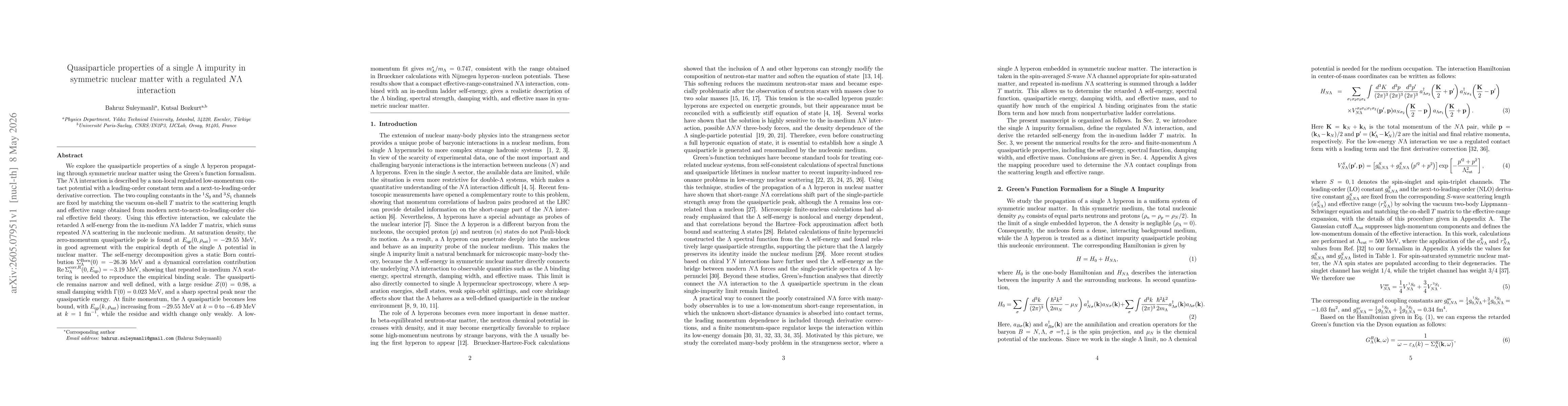Thumbnail for Quasiparticle properties of a single $Λ$ impurity in symmetric nuclear matter with a regulated $NΛ$ interaction