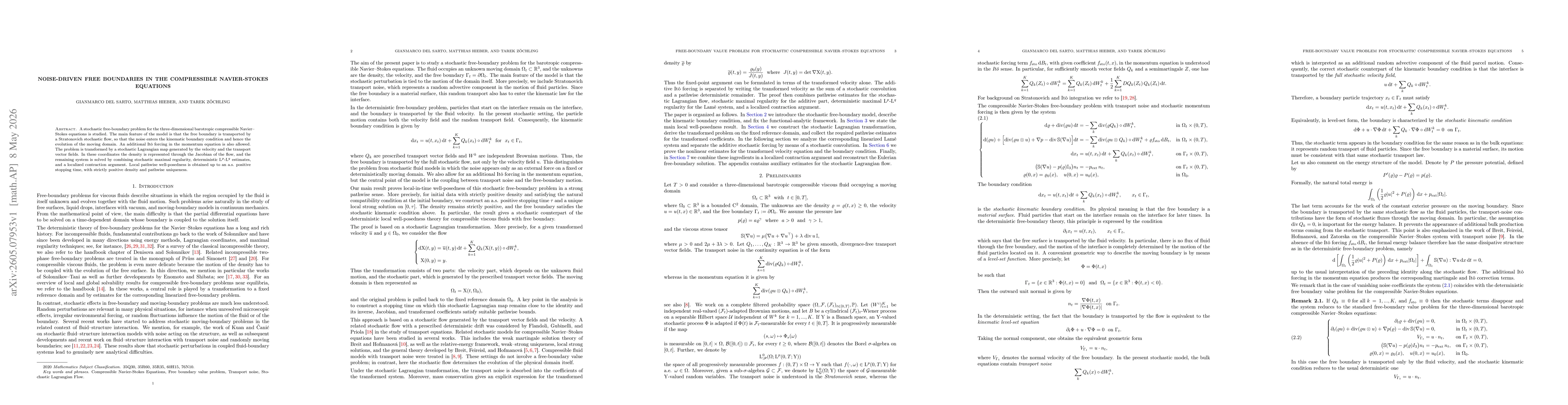 Thumbnail for Noise-Driven Free Boundaries In The Compressible Navier-Stokes Equations