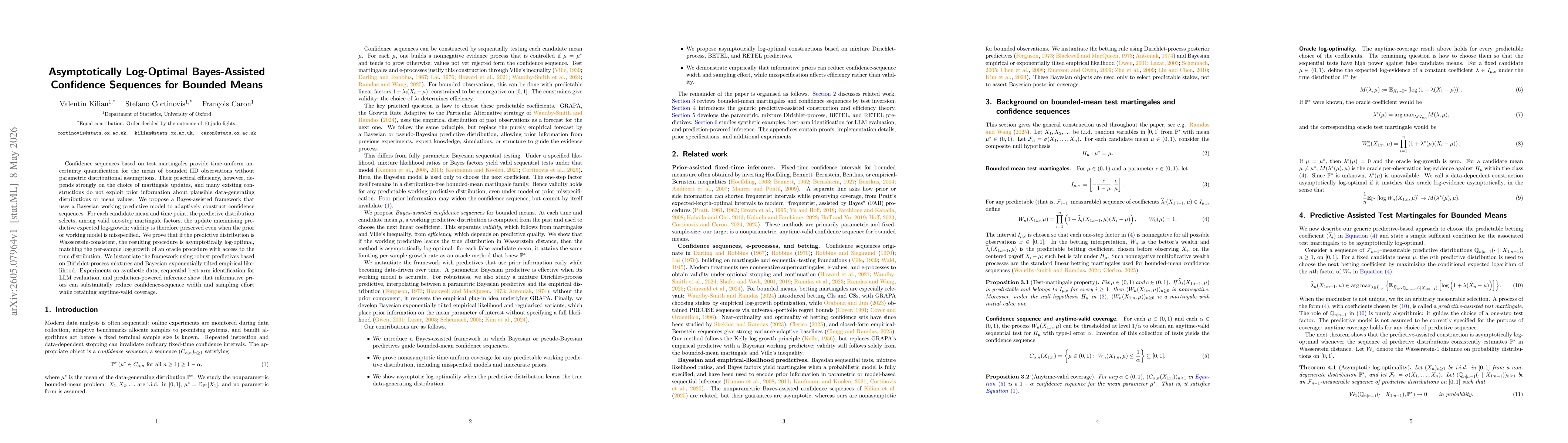 Thumbnail for Asymptotically Log-Optimal Bayes-Assisted Confidence Sequences for Bounded Means