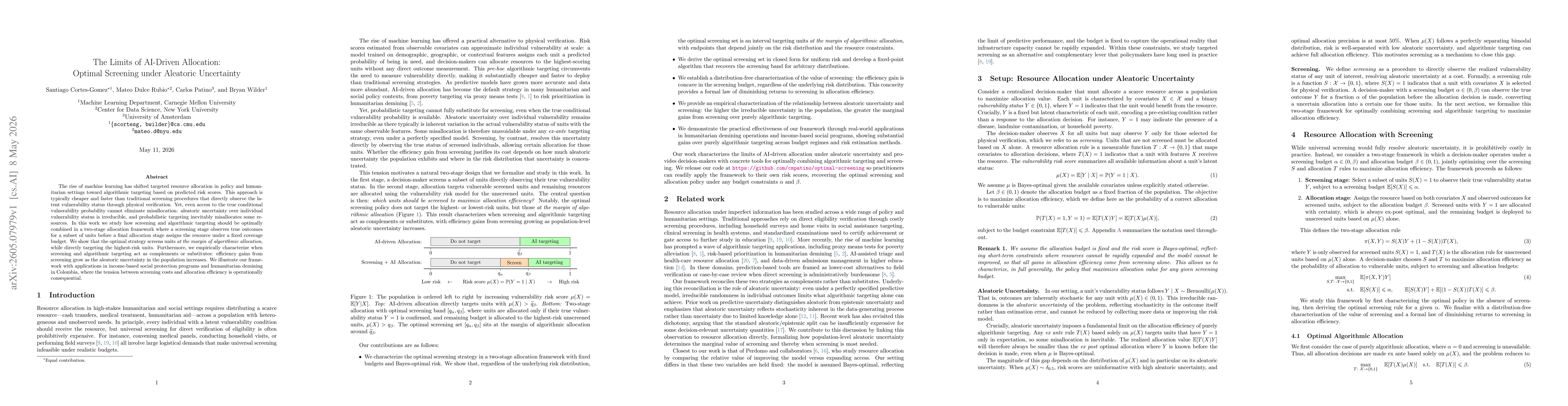 Thumbnail for The Limits of AI-Driven Allocation: Optimal Screening under Aleatoric Uncertainty