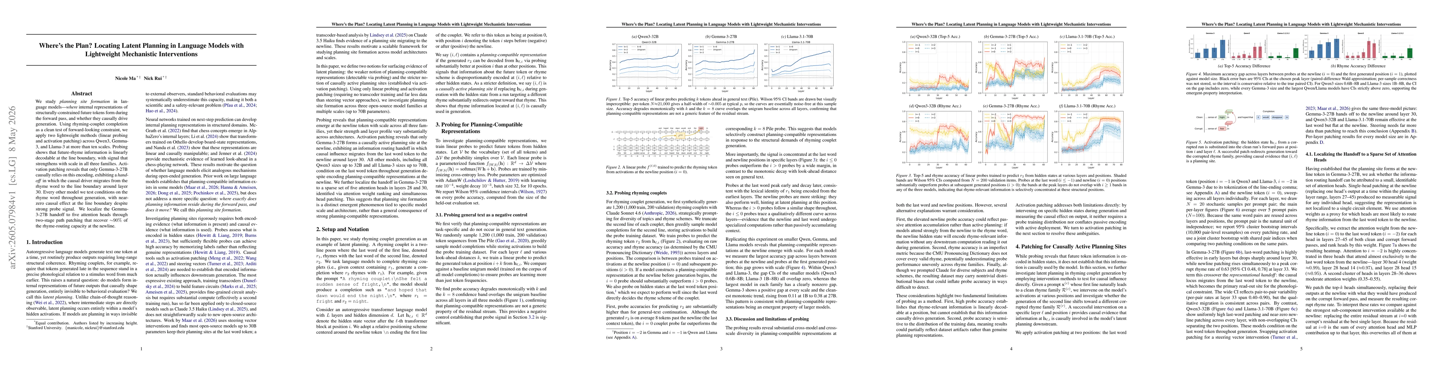 Thumbnail for Where's the Plan? Locating Latent Planning in Language Models with Lightweight Mechanistic Interventions