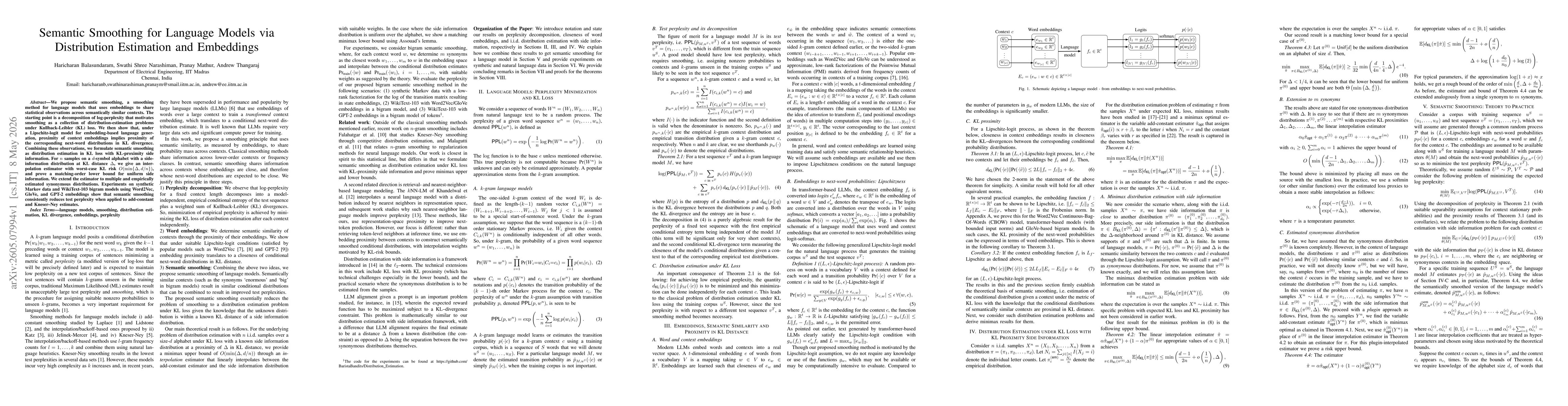 Thumbnail for Semantic Smoothing for Language Models via Distribution Estimation and Embeddings