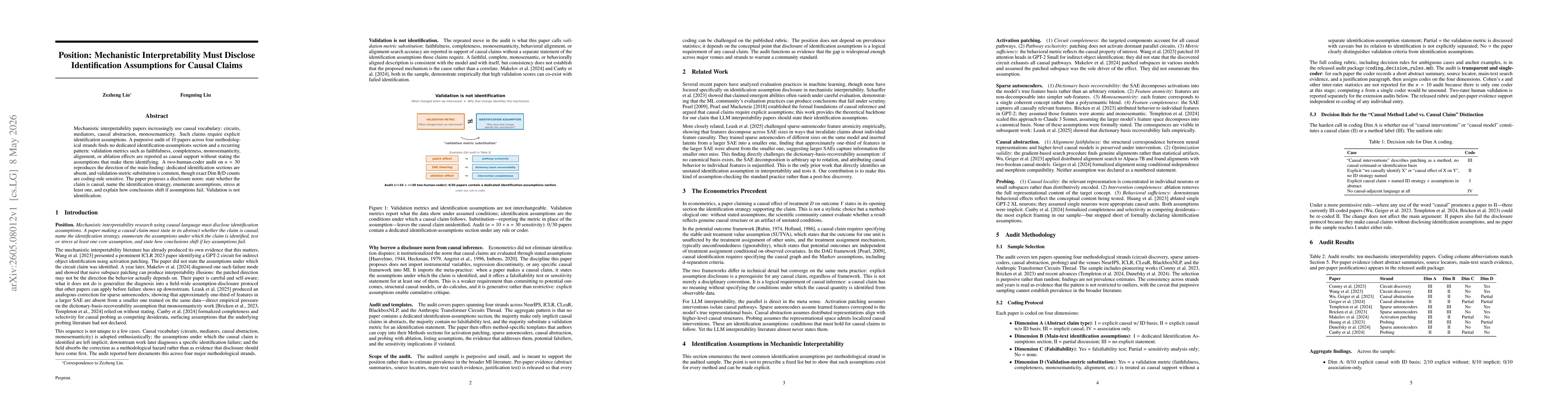 Thumbnail for Position: Mechanistic Interpretability Must Disclose Identification Assumptions for Causal Claims
