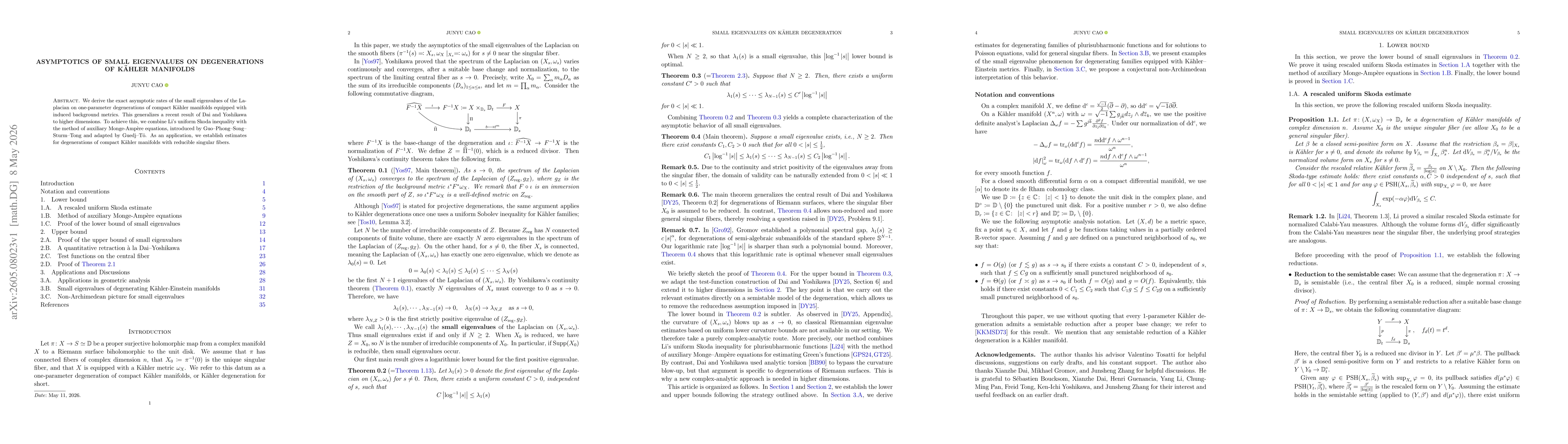 Thumbnail for Asymptotics of small eigenvalues on degenerations of Kähler manifolds