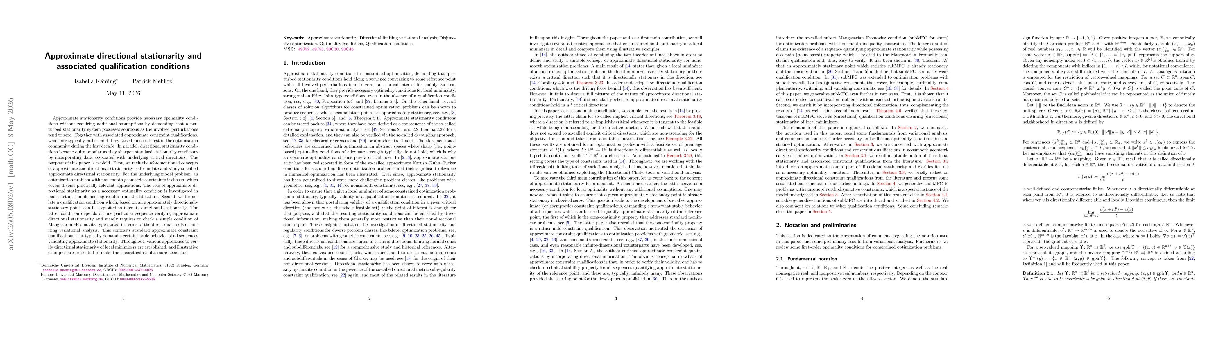 Thumbnail for Approximate directional stationarity and associated qualification conditions