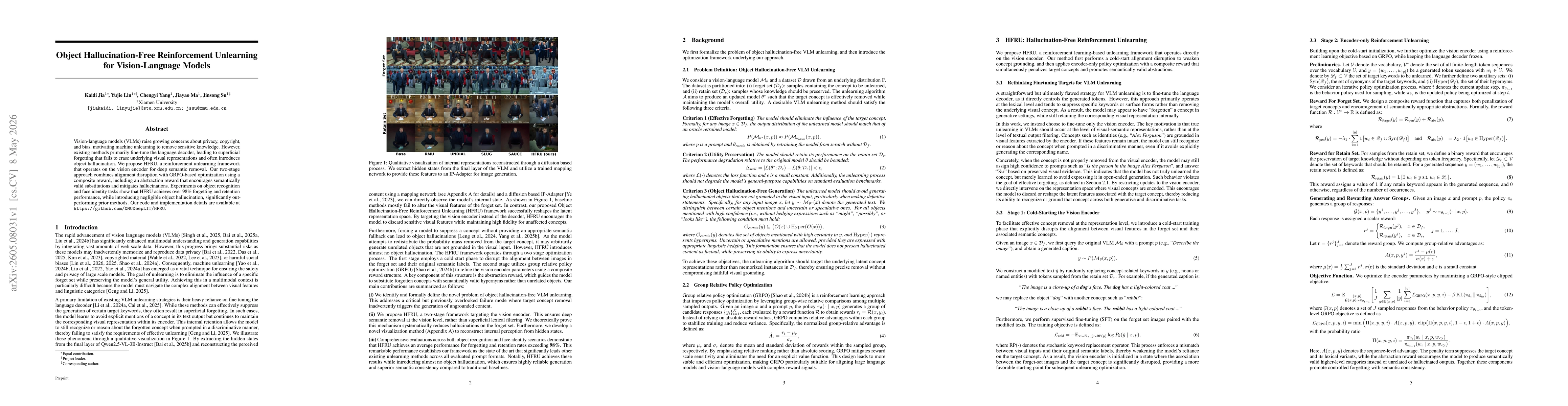 Thumbnail for Object Hallucination-Free Reinforcement Unlearning for Vision-Language Models