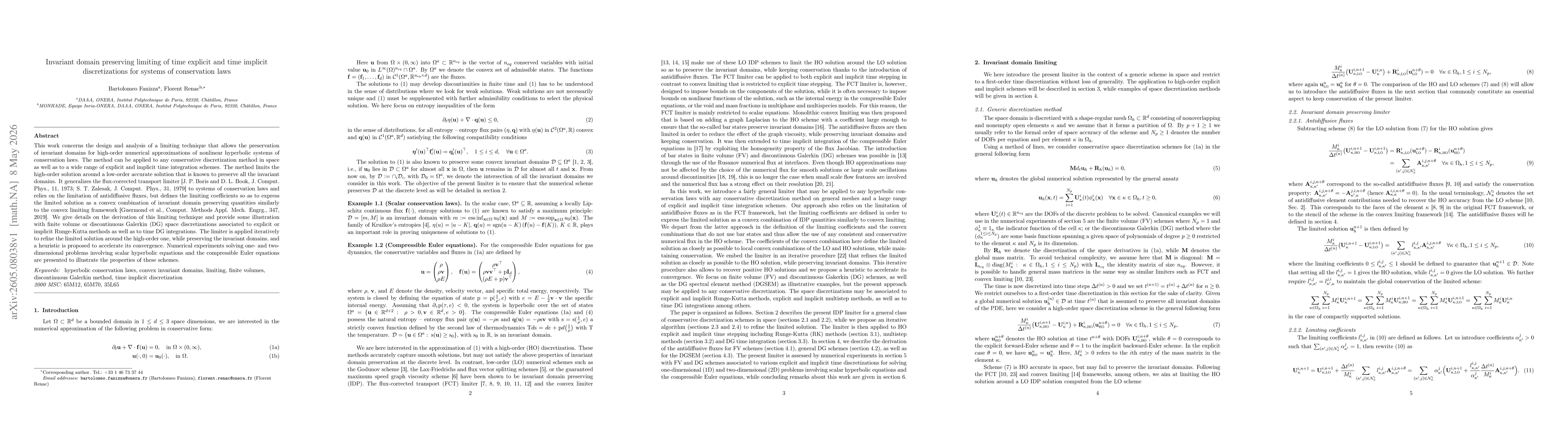 Thumbnail for Invariant domain preserving limiting of time explicit and time implicit discretizations for systems of conservation laws