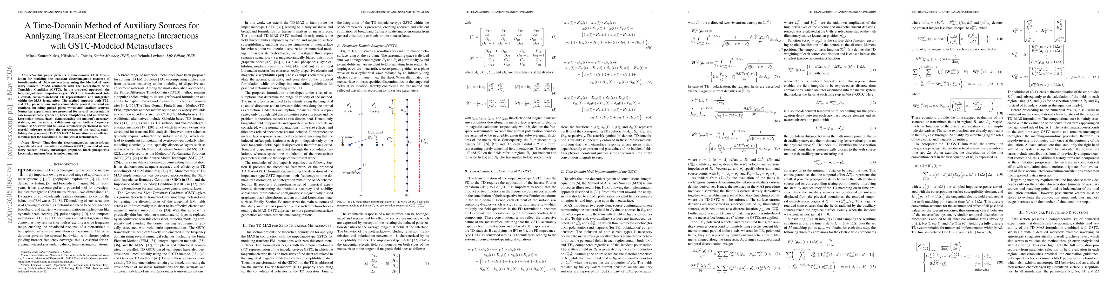 Thumbnail for A Time-Domain Method of Auxiliary Sources for Analyzing Transient Electromagnetic Interactions with GSTC-Modeled Metasurfacess