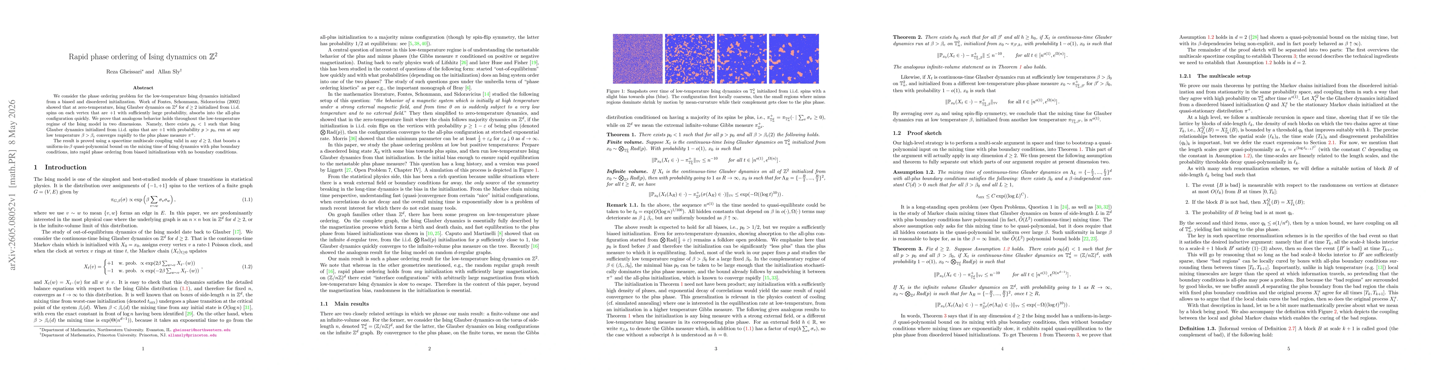 Thumbnail for Rapid phase ordering of Ising dynamics on $\mathbb Z^2$