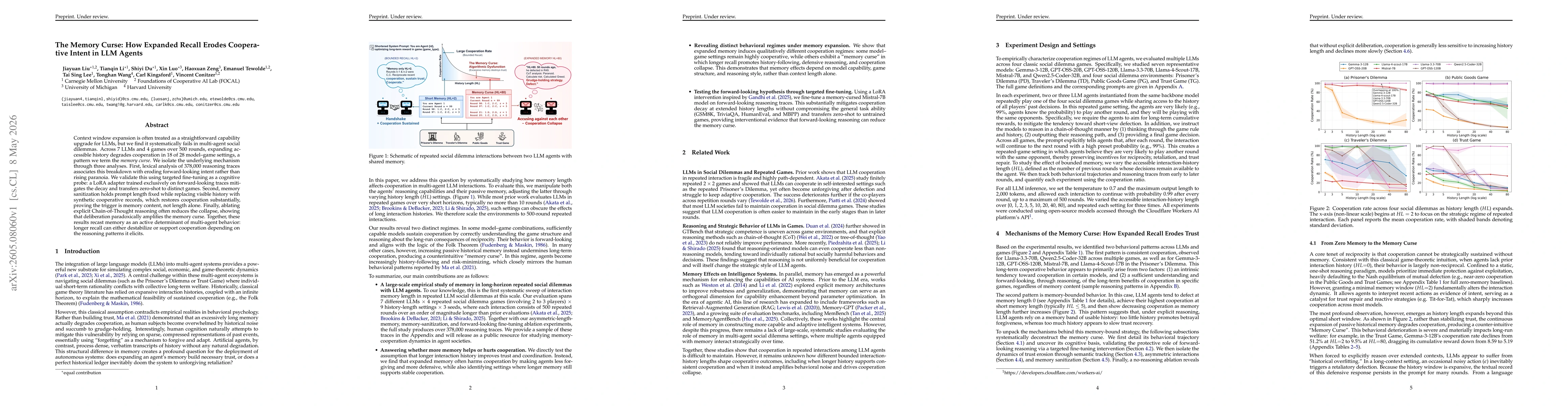 Thumbnail for The Memory Curse: How Expanded Recall Erodes Cooperative Intent in LLM Agents