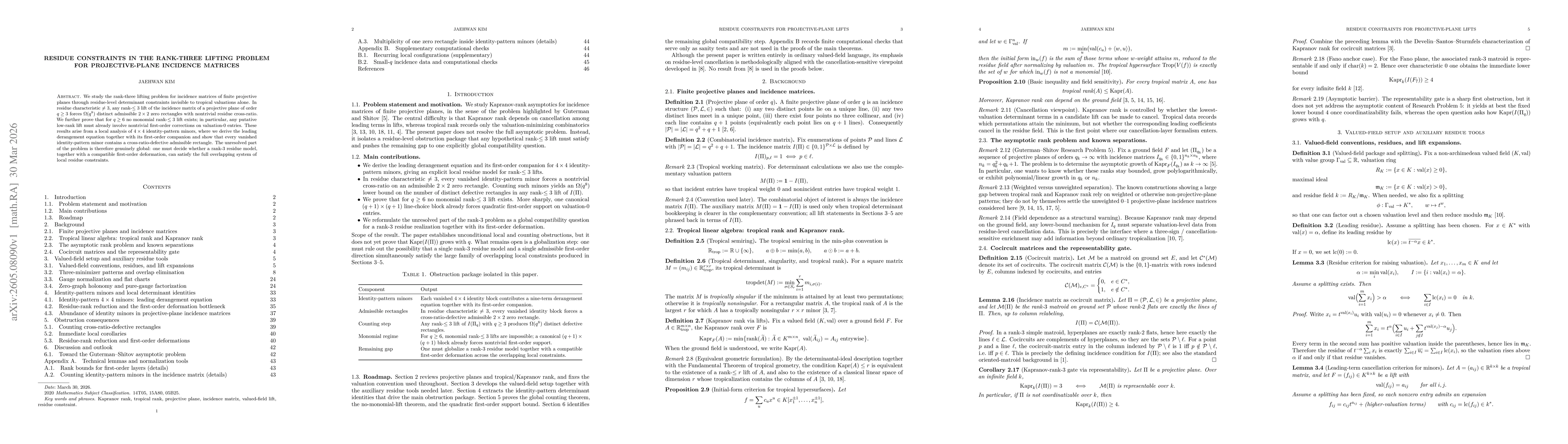 Thumbnail for Residue Constraints in the Rank-Three Lifting Problem for Projective-Plane Incidence Matrices