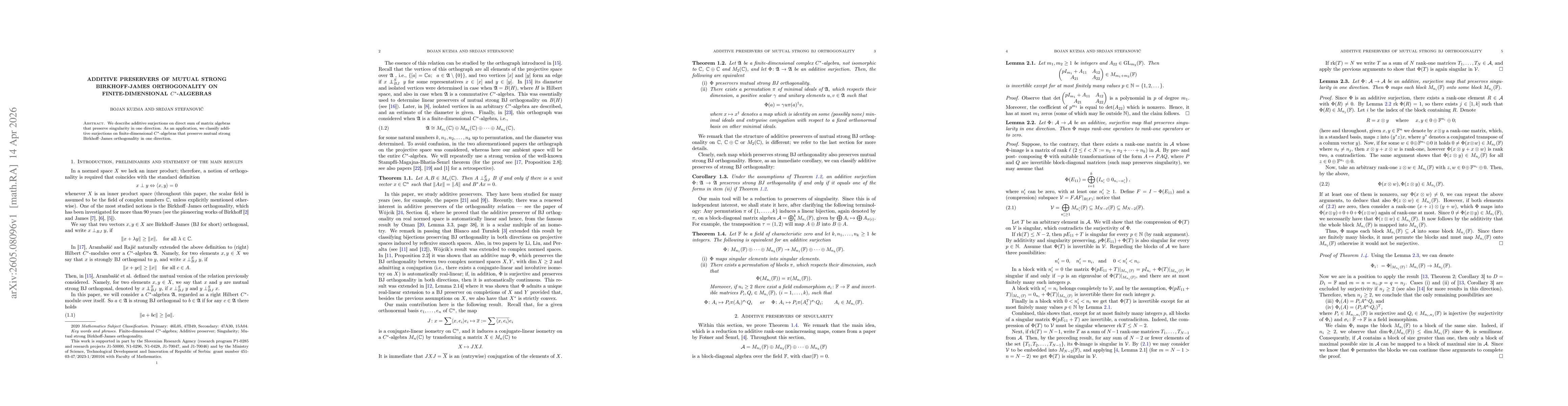 Thumbnail for Additive preservers of mutual strong Birkhoff-James orthogonality on finite-dimensional $C^\ast$-algebras