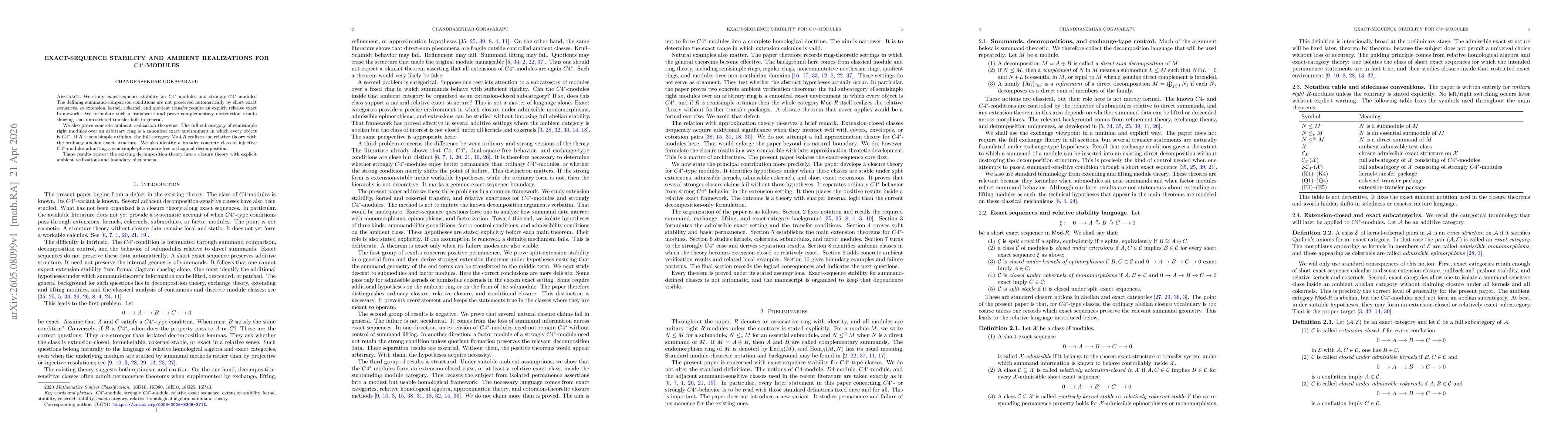 Thumbnail for Exact-Sequence Stability and Ambient Realizations for $C4^{\ast}$-Modules