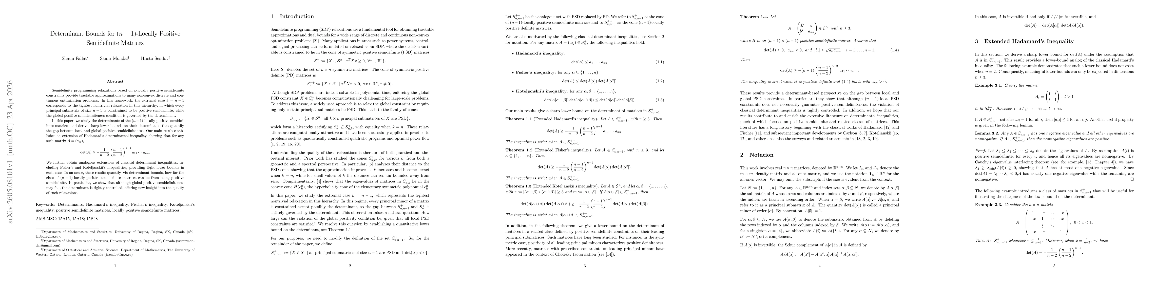 Thumbnail for Determinant Bounds for $(n-1)$-Locally Positive Semidefinite Matrices