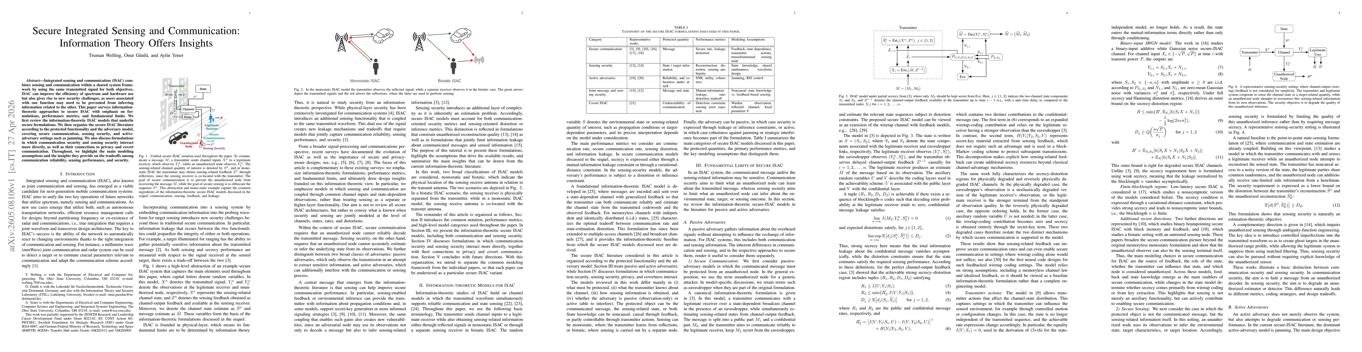 Thumbnail for Secure Integrated Sensing and Communication: Information Theory Offers Insights