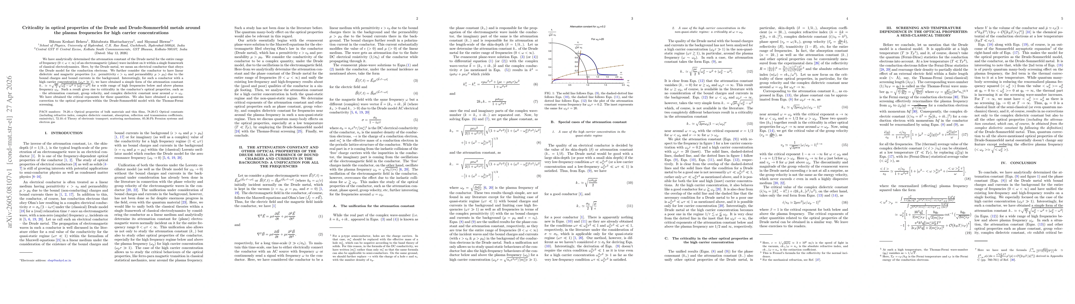 Thumbnail for Criticality in optical properties of the Drude and Drude-Sommerfeld metals around the plasma frequencies for high carrier concentrations