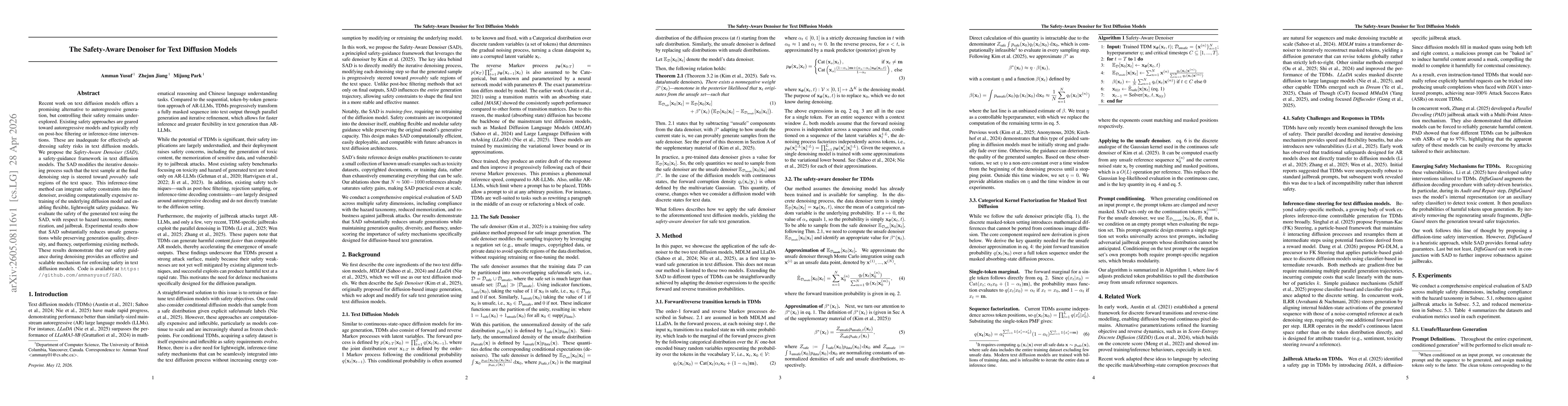 Thumbnail for The Safety-Aware Denoiser for Text Diffusion Models