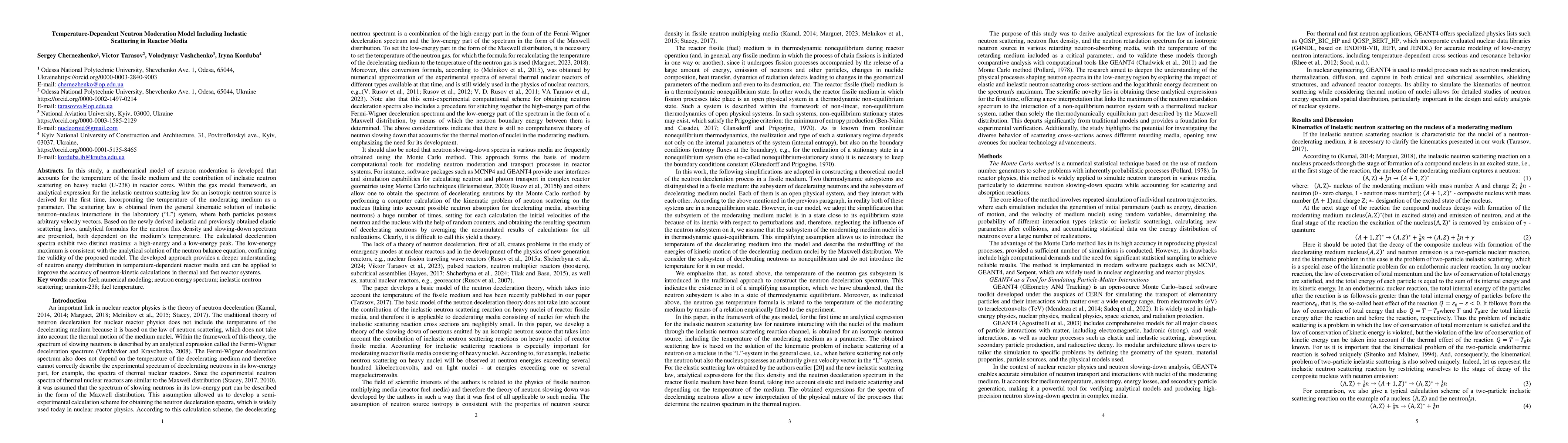 Thumbnail for Temperature-Dependent Neutron Moderation Model Including Inelastic Scattering in Reactor Media