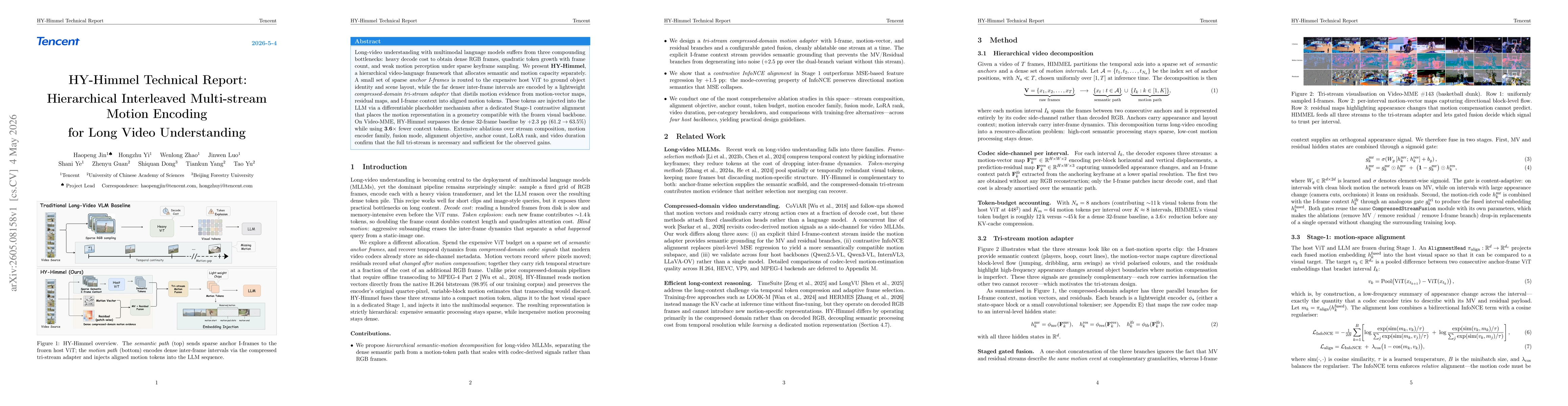 Thumbnail for HY-Himmel Technical Report: Hierarchical Interleaved Multi-stream Motion Encoding for Long Video Understanding