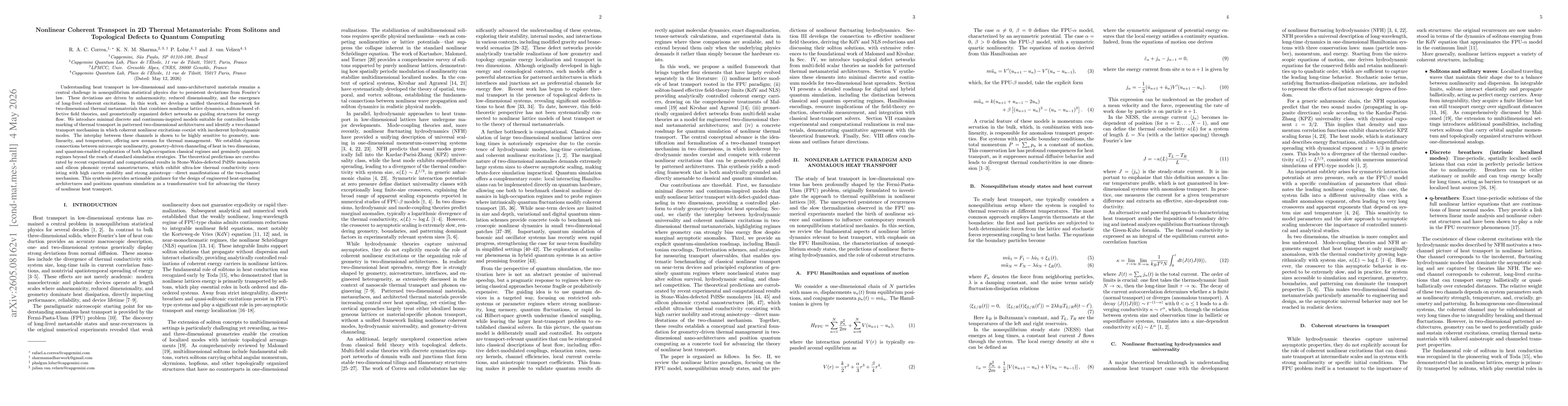 Thumbnail for Nonlinear Coherent Transport in 2D Thermal Metamaterials: From Solitons and Topological Defects to Quantum Computing