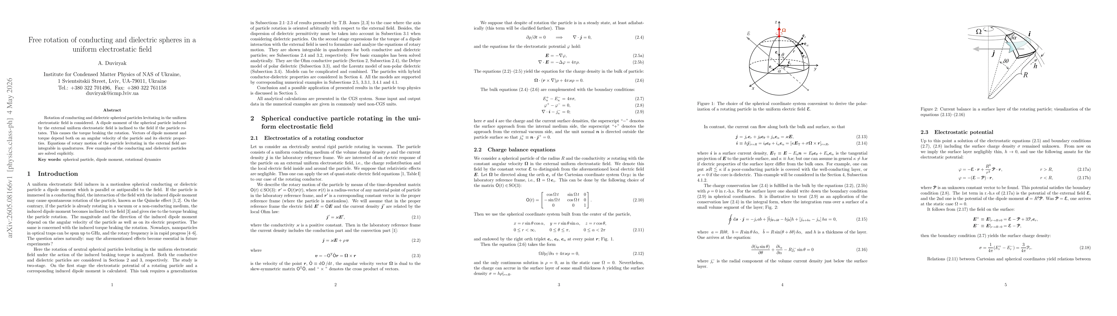 Thumbnail for Free rotation of conducting and dielectric spheres in a uniform electrostatic field